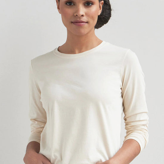 womens 100% cotton relaxed long sleeve crew neck tee - undyed natural cotton - fair trade ethically made