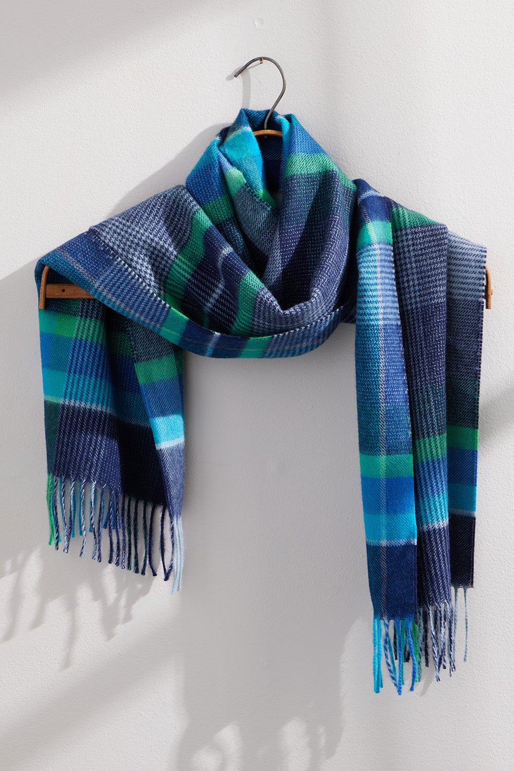  baby alpaca scarf - blue plaid - fair trade - ethically made - fair indigo