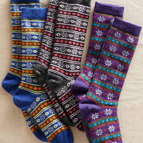 fair trade pattern alpaca socks - stars stripes - ethically made - fair indigo