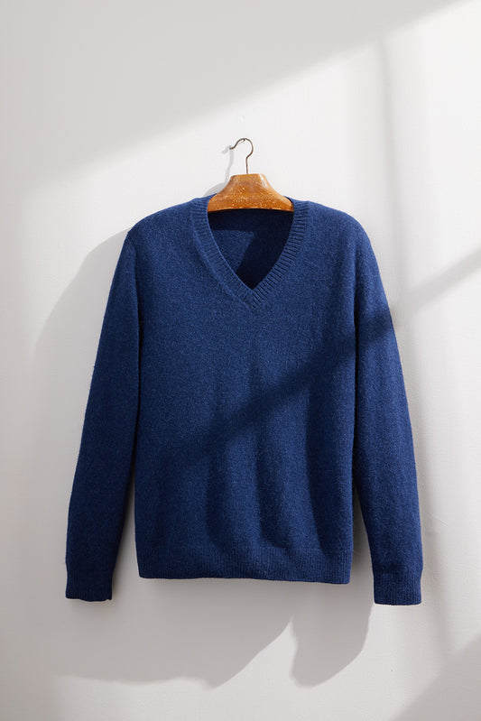 mens baby alpaca v-neck sweater - navy blue - fair indigo fair trade