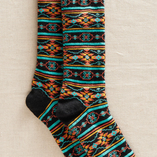 fair trade pattern alpaca socks - black - southwest - ethically made - fair indigo