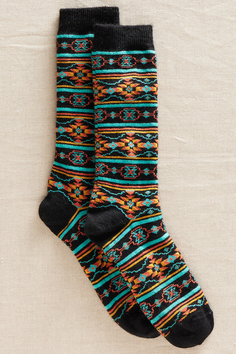 fair trade pattern alpaca socks - black - southwest - ethically made - fair indigo