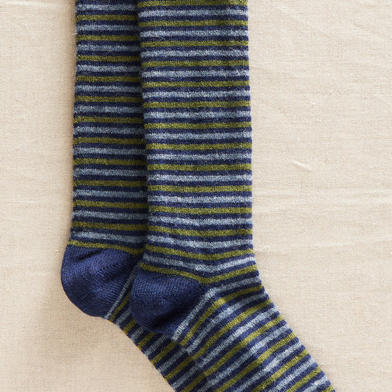 fair trade stripe alpaca socks - blue grey gray - ethically made - fair indigo