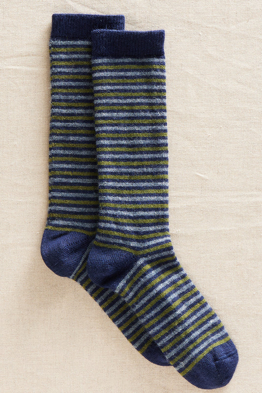 fair trade stripe alpaca socks - blue grey gray - ethically made - fair indigo