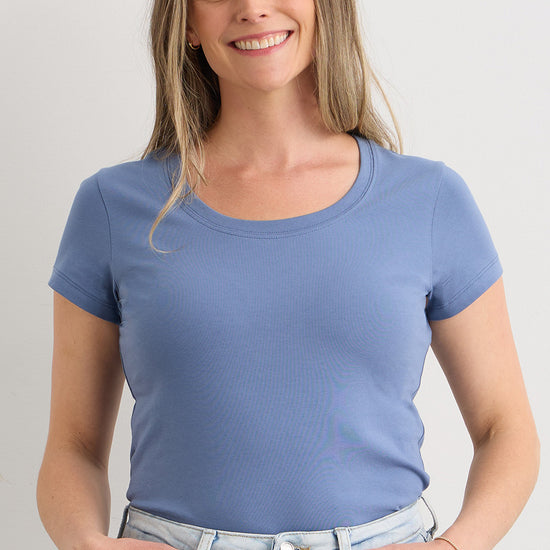 womens organic scoop neck t-shirt - forever blue - fair indigo fair trade ethically made