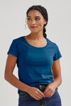 womens organic cotton scoop neck tee - peacock blue - fair indigo fair trade ethically made