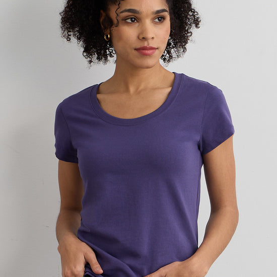 womens organic cotton scoop neck tee - violet blue purple - fair indigo fair trade ethically made