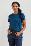 womens organic relaxed crew neck tee - peacock blue - fair indigo fair trade ethically made