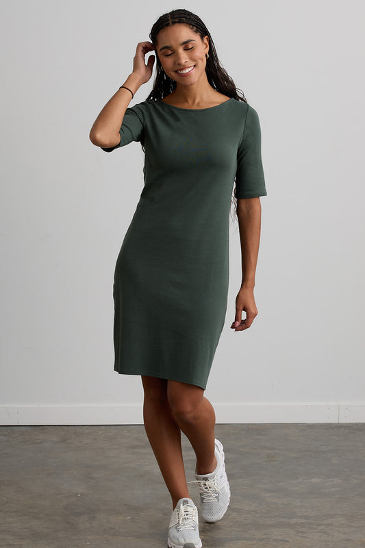 Women's 100% Organic Cotton Elbow Sleeve Boat Neck Dress