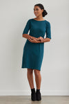 womens organic half sleeve boat neck dress- deep teal green - fair trade ethically made