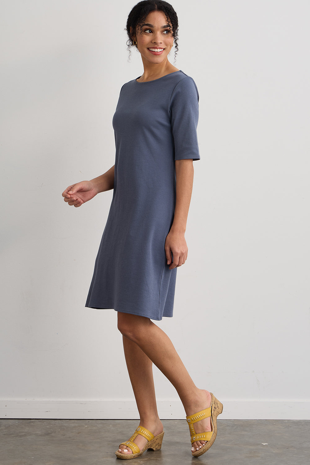 Women s 100 Cotton Boat Neck Dress Fair Indigo Size S Slate