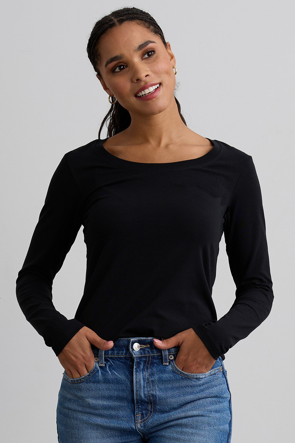 Women s Scoop Neck Long Sleeve Top Fair Indigo