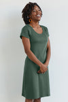 womens organic scoop neck t-shirt dress - balsam green - fair indigo fair trade ethically made