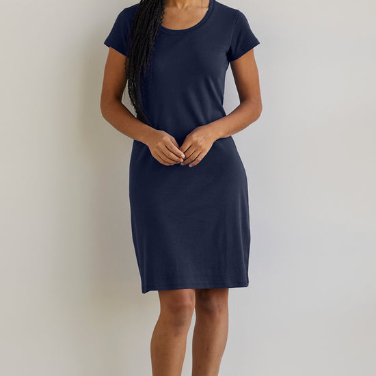 womens 100% organic cotton t-shirt dress - midnight navy blue - fair indigo fair trade ethically made