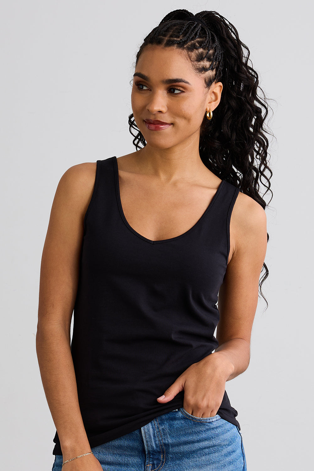 womens organic cotton scoop tank top- black - fair indigo fair trade ethically made