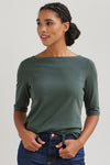 Women's Organic Elbow Sleeve Boat Neck Top