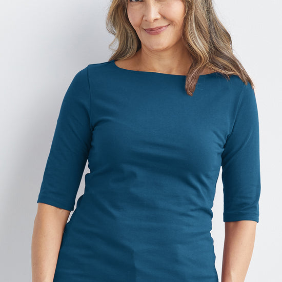 womens organic boat neck t-shirt- peacock blue - fair trade ethically made