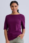 Women's Organic Elbow Sleeve Boat Neck Top