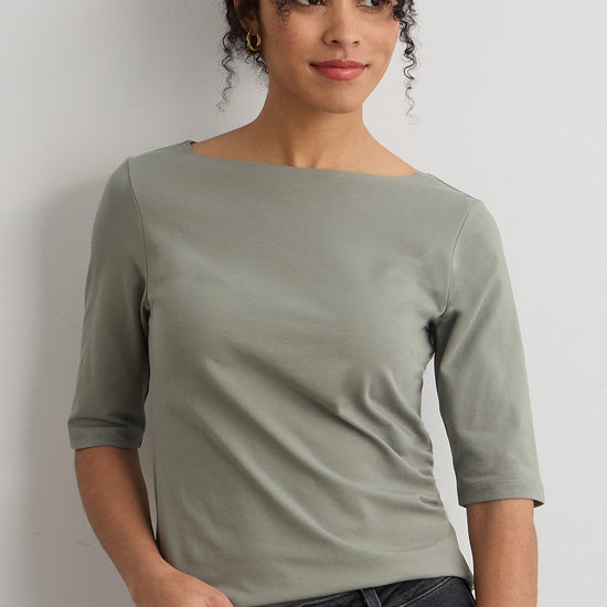 womens organic half sleeve boat neck tee- sage green - fair trade ethically made