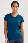 womens organic v-neck t-shirt - peacock blue - fair indigo fair trade ethically made