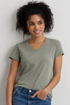 womens organic pima cotton v-neck tee - sage green - fair indigo fair trade ethically made