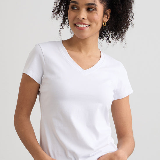 womens organic cotton v-neck t-shirt - white - fair indigo fair trade ethically made