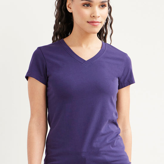 womens organic v-neck t-shirt - violet blue purple - fair indigo fair trade ethically made