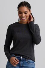 womens organic cotton long sleeve crew neck t-shirt - dark charcoal heather grey - fair indigo fair trade ethically made