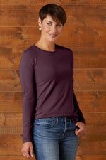 womens organic cotton long sleeve crew neck t-shirt -raisin purple - fair indigo fair trade ethically made