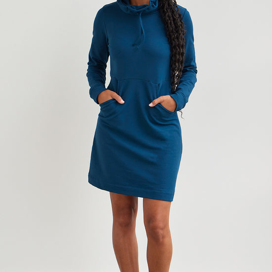 womens organic sweatshirt dress- peacock blue - fair trade ethically made