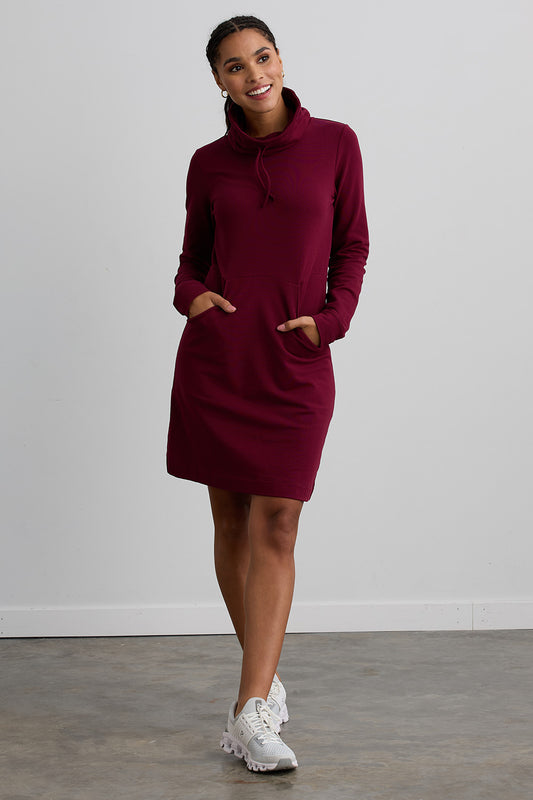 womens organic french terry sweatshirt dress- wine burgundy - fair trade ethically made