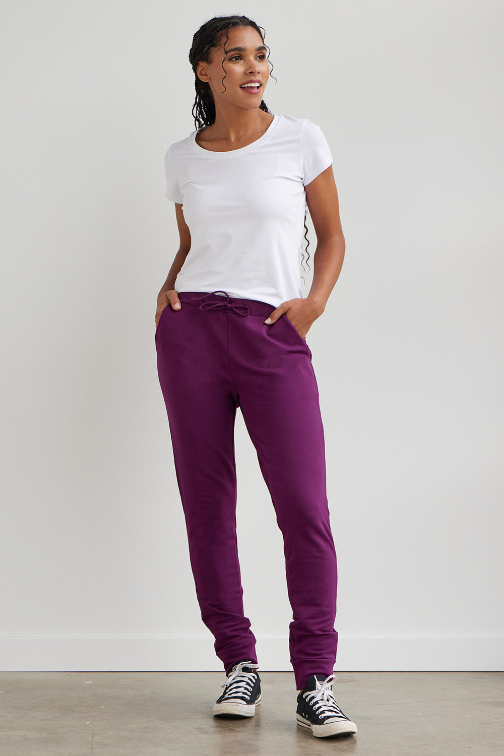 32 Degrees Women's Super Soft Stretch Comfort Hand Pockets Active Pants  Joggers-Purple / L