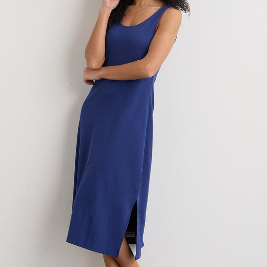 womens 100% organic cotton midi tank dress- royal blue - fair trade ethically made