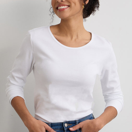 womens organic all-cotton interlock long sleeve tee - white - fair indigo fair trade ethically made