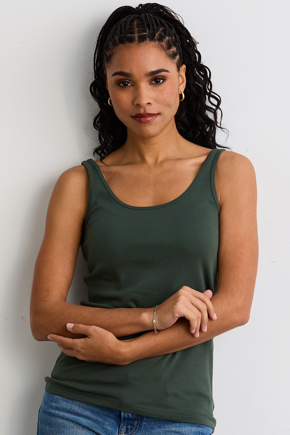 womens organic pima cotton interlock tank- balsam green - fair trade ethically made