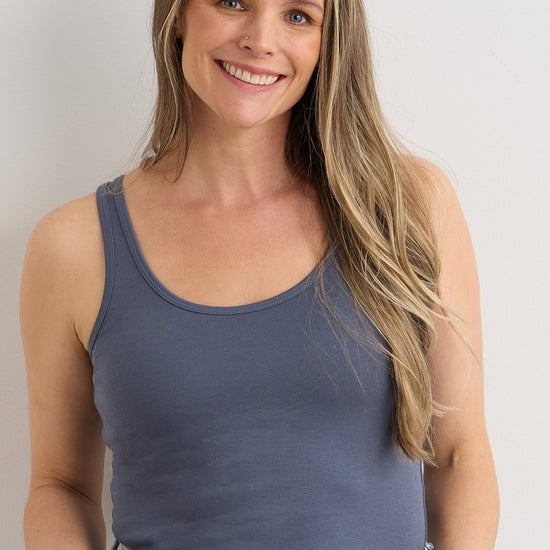 womens 100% organic cotton luxe tank - slate blue - fair indigo fair trade ethically made