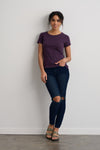 womens organic short sleeve 100% cotton jewel neck tee - eggplant purple - fair indigo ethically made fair trade