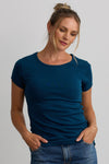 womens organic pima cotton jewel neck t-shirt - peacock blue - fair indigo ethically made fair trade