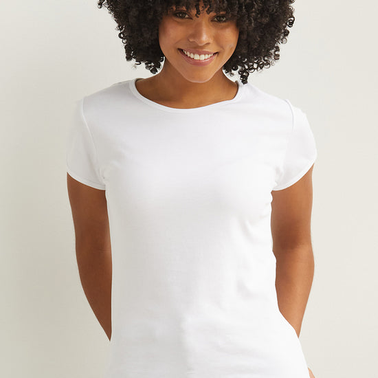 short sleeve organic 100% cotton jewel neck tee white - fair indigo ethically made fair trade