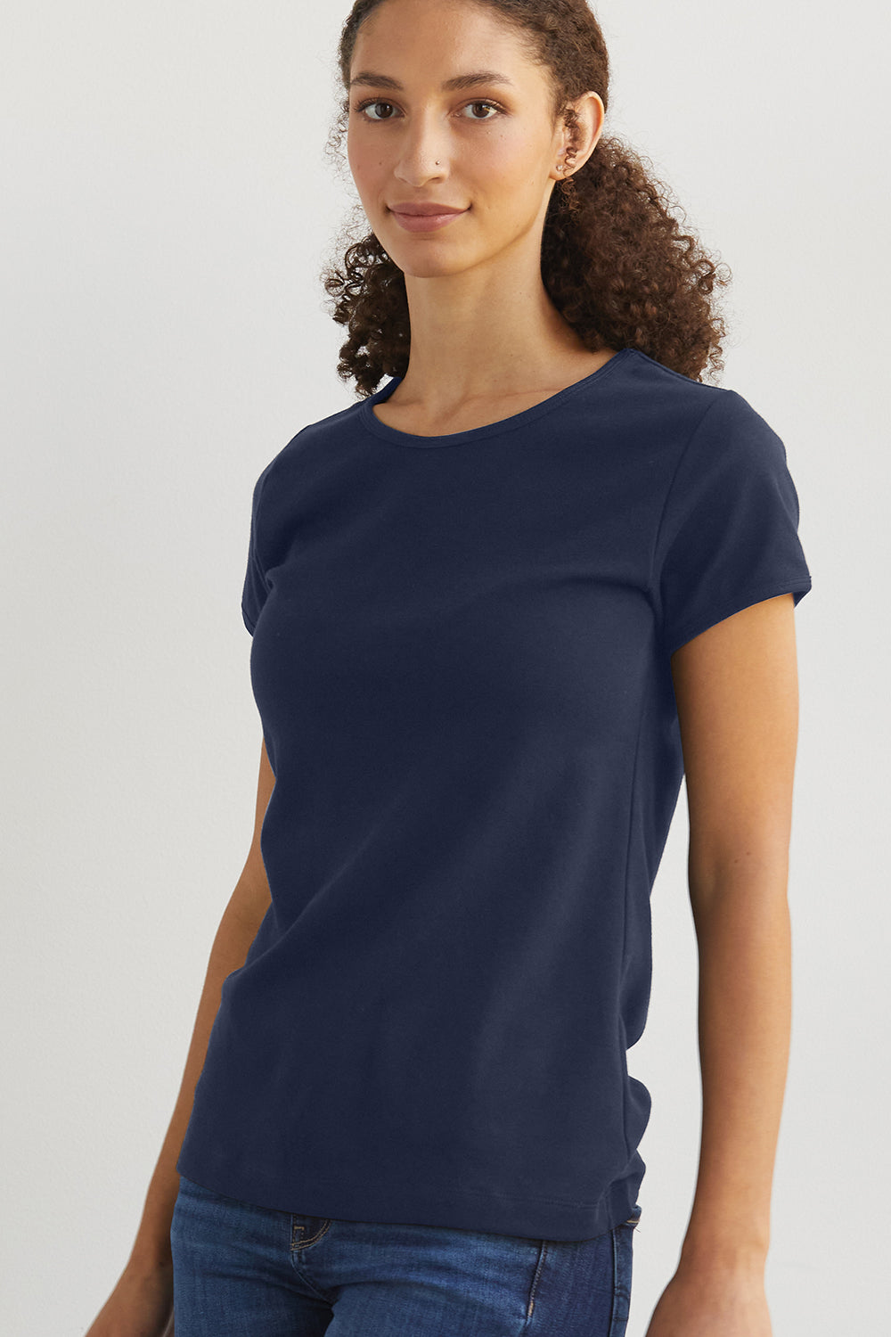 womens organic all cotton jewel neck tee - midnight navy blue - fair indigo ethically made 