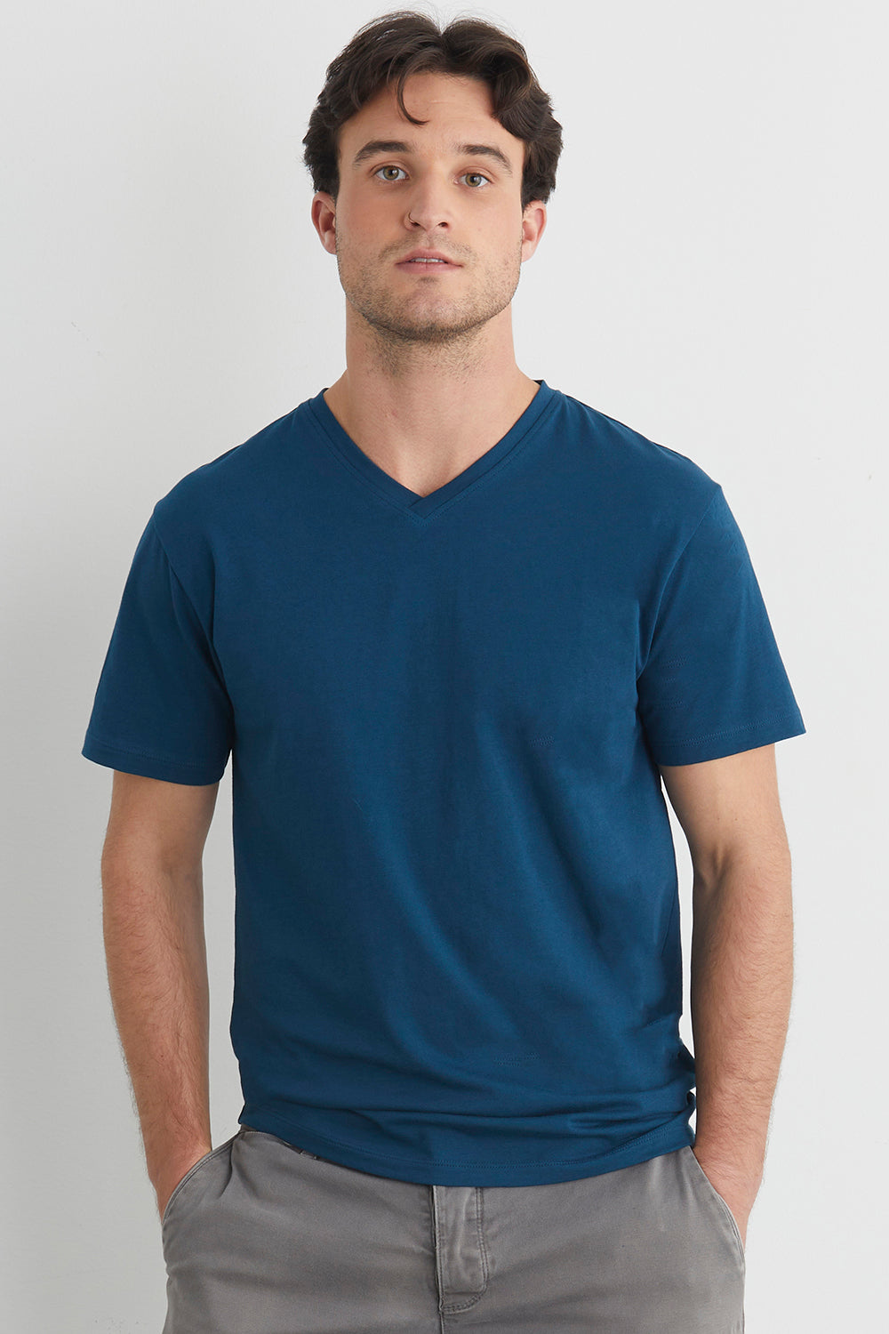 Fair Indigo Women's Organic Long Sleeve V-Neck T-Shirt, Horizon Blue, S