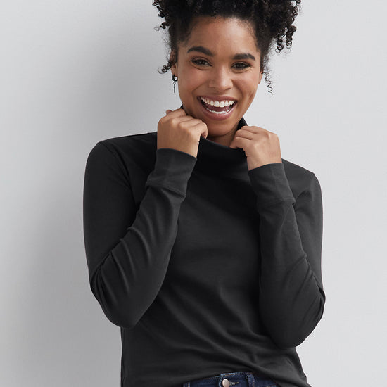 womens organic pima cotton knit turtleneck -black - fair indigo fair trade ethically made