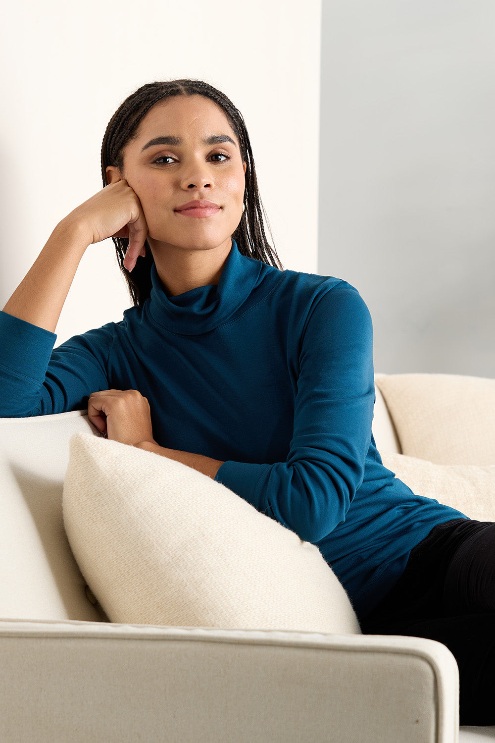 Navy blue cotton turtleneck best sale