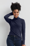 womens organic all cotton luxe turtleneck - navy blue - fair indigo fair trade ethically made