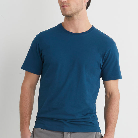 mens organic crew neck t-shirt - peacock blue - fair indigo fair trade ethically made