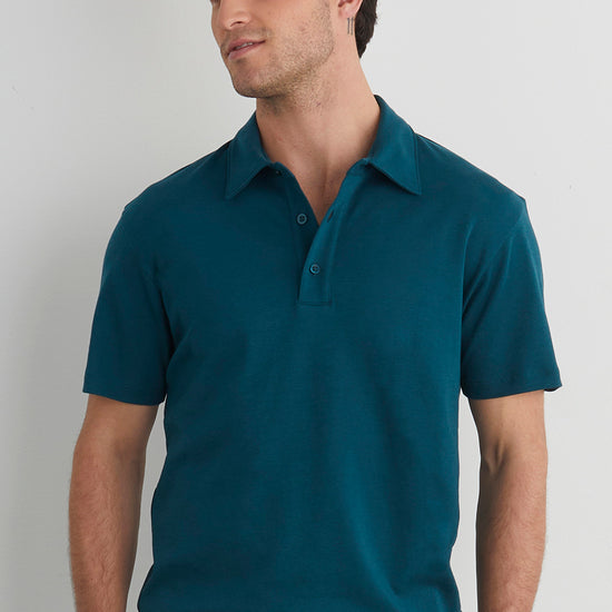 mens organic all cotton luxe polo - deep teal green - fair indigo fair trade ethically made