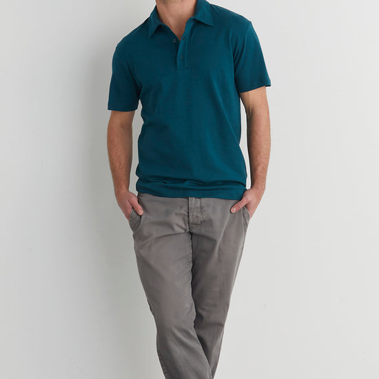 mens organic all cotton luxe polo - deep teal green - fair indigo fair trade ethically made