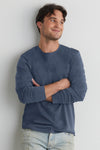 mens organic 100% cotton long sleeve tee - slate blue- fair indigo - ethically made fair trade