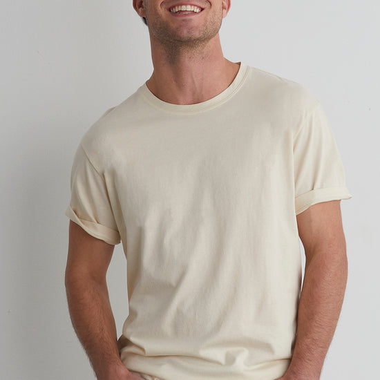 mens organic all cotton crew neck t shirt- undyed beige - fair trade ethically made