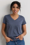 womens organic cotton relaxed v-neck t-shirt - slate blue- fair indigo - ethically made fair trade